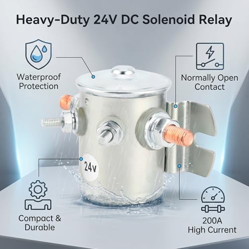 Fafeicy 24V 200A Starter Relay Stainless Steel Waterproof Starter Magnet for Motor Vehicles Engine Starter Relay with Protection Function Replacement Car Starter Relay Normally Open