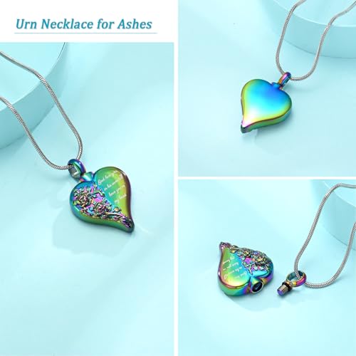 Butterfly Heart Urn Necklace for Ashes Cremation Jewelry Stainless Steel Memorial Necklaces Ash Holder for Human Pets Keepsake Jewelry for Loved Ones with Fill Tool B-Rainbow