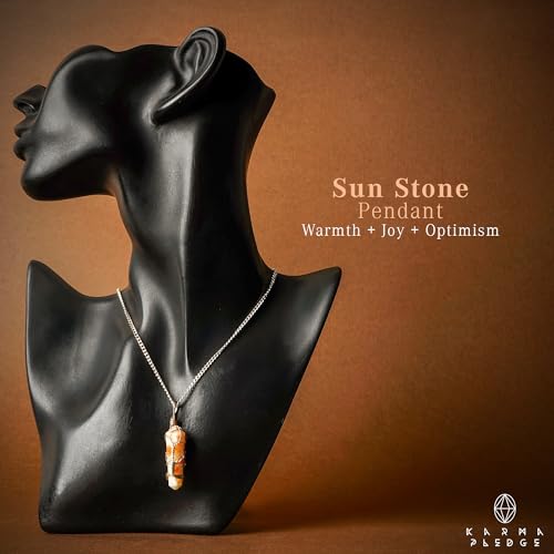 KARMAPLEDGE Crystal Necklace Birthday Gifts for Women, Mom, Natural Sunstone Healing Crystal Pendant Necklaces for Chakra Balance, Good Luck, Positivity, Meditation, Tree of Life Crystal Jewelry