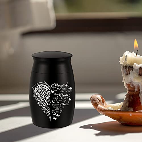 Small Urns for Human Ashes Aluminum Mini Urn for Ashes Wing Small Cremation Urn Memorial Keepsake Ash Holder-My Mind Non Custom-My mind still talks to You