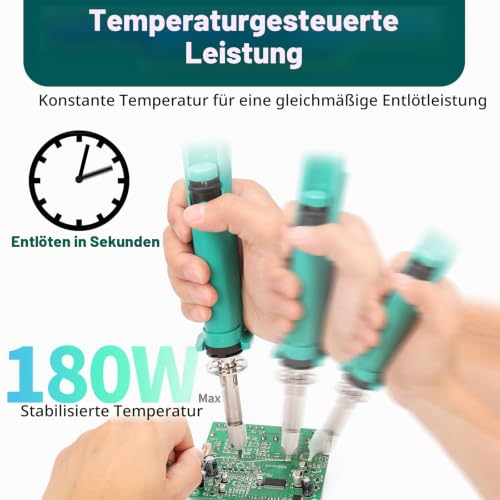 YIHUA 929D-VI Temperature-Controlled Electric Desoldering Iron with Improved Performance, Heated Desoldering Pump, 3 Nozzles and Soldering Pump Function (EU Plug)