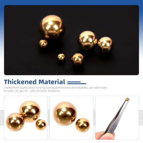 Glarks 120pcs 3/32’’-1/2’’ 10 Sizes Precision Solid Brass Bearing Balls Assortment, Yellow Brass Hardness Round Ball, Industrial Bearing Balls for for Machinery, Automotive, Valves, Ball Mill 3/32"-1/2"