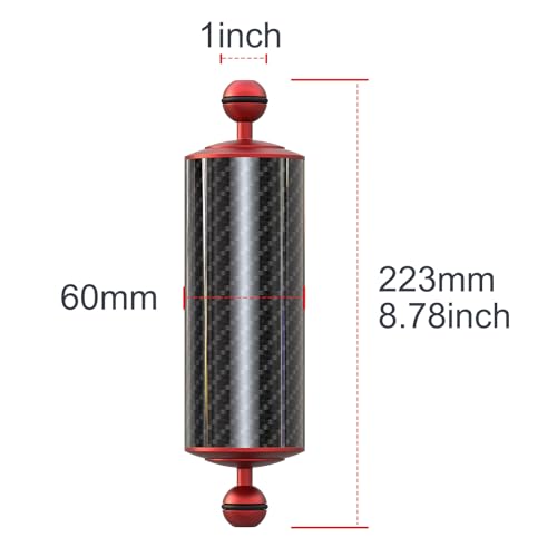 Carbon Fiber Underwater Float Arm with Dual Ball Mounts for Photography and Video, Compatible with Diving Trays, Video Lights, Strobes (red, 60mm8') 60mm8' red