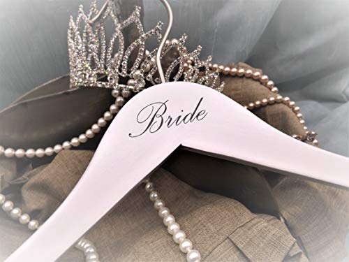 NAHANCO B20117 Bridal Hanger, White Wood Hanger with Black Imprint (Bride), 17” (1 Piece), White w/Black Imprint
