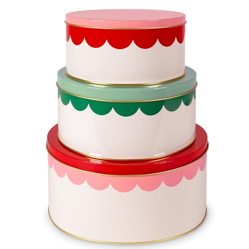 Set of three kate spade new york round cookie jars with colorful "Hey Sweets" design and playful patterns, perfect for storing treats.