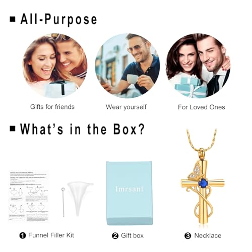 Imrsanl Butterfly Cremation Jewelry Cross Urn Necklace for Ashes Gold-Blue