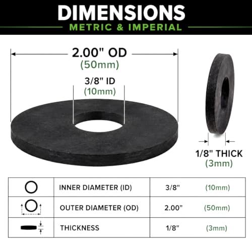 Generic EPDM rubber flat washers, 3/8-inch ID x 2-inch OD x 1/8-inch thick, 5-pack