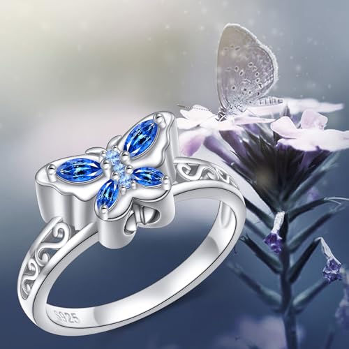 Butterfly Urn Rings for Ashes for Women 925 Sterling Silver Cremation Rings Memorial Keepsake Urn Locket Jewelry for Ashes of Loved Ones R 1/2