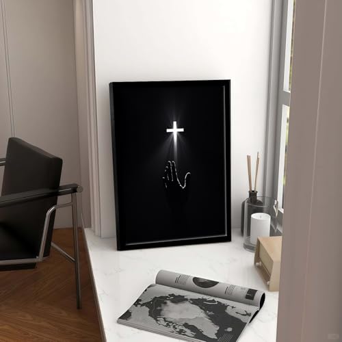 Wood Framed Christian Wall Art Redemption Faith Poster Cross and Hands Black and White Canvas Print Religious Painting Jesus Picture Home Living Room Decor 12x16 Inch Ready to Hang Framed Black Cross 12x16inch