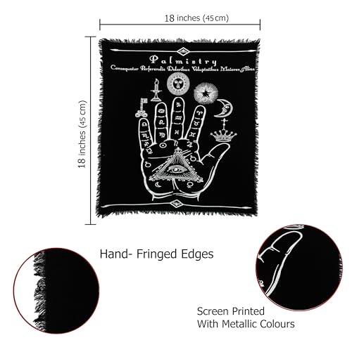 Indian Consigners Palmistry Altar Cloth Celestical Tarot Deck Alter Square Wall Hanging Tablecloth Sacred Place Home Décor Moon Faces Astrology Zodiac Silver Palm