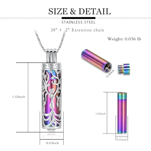 Yinplsmemory Tree of Life Cremation Jewelry Urn Necklace for Women Rainbow