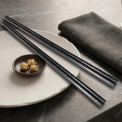 Titanium Chopsticks 2 Pairs 99.8% Pure Titanium Reusable – Lightweight Non-Toxic Utensils with Gift Box & Travel Pouch for Home, Camping, Hiking, Office Lunch (Solid Black) Solid Black