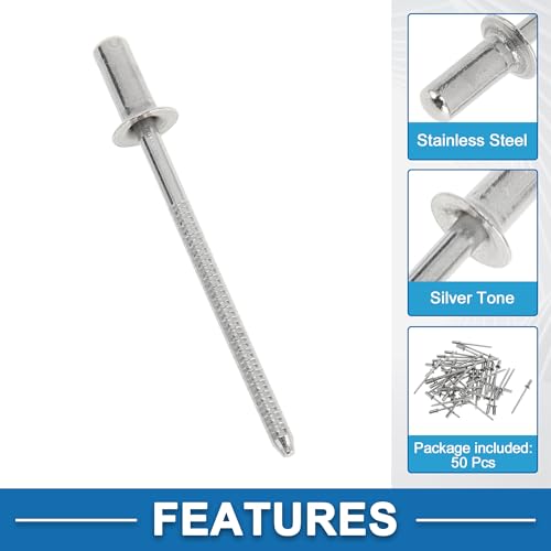 A ABSOPRO 3.2mm stainless steel countersunk head closed sealing blind rivets, silver tone, 50 pcs