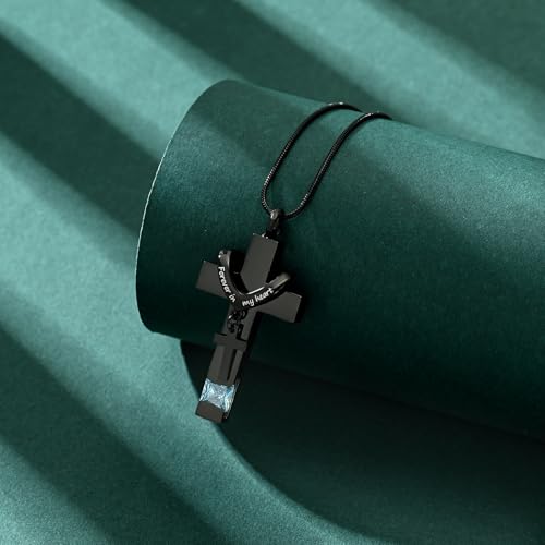 Cross Cremation Jewelry Urn Necklaces Urn Pendant Necklaces for Ashes Memorial Keepsake Pendant for Women Men Gifts With Funnel Kit & Bag Black+LightBlue