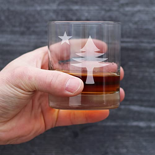 Bevvee Old Maine Flag Whiskey Rocks Glass for Mainers - 10.25 oz - Set of 2
