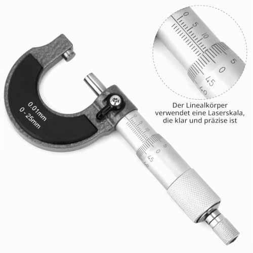 QWORK Micrometer, Micrometer, High Precision Measurement 0-25 mm, 0.01 mm Resolution