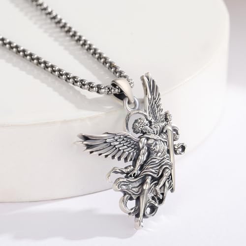 Saint Michael Necklace for Men Women Silver St Archangel Michael Pendant