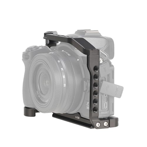 FocusFoto Camera Cage for Nikon Z50 Mirrorless Camera, Aluminium Video Vlogging Rig with Cold Shoe, 1/4"-20 Screw Mount, 3/8"-16 Locating Holes for Arri Grip, Quick Release Plate for Arca-Swiss Tripod