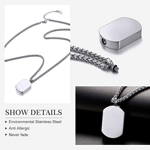 Richsteel 316L Stainless Steel Cremation Necklace, Can Put Ashes, Army Dog Tag Pendant Style, Customizable, Resizable Wheat Chain, Cremains Memory Jewellery Classic- Stainless Steel 01. No Customize