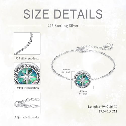 Compass Urn Bracelet for Ashes 925 Sterling Silver Cremation Keepsake Pendant Locket Bracelet for Women Mom
