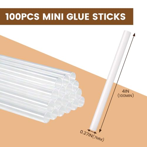 TAPEBEAR mini hot glue sticks, 0.27 x 4 inch, 100-pack for art and craft projects