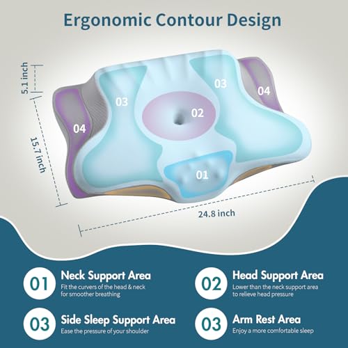 Cervical Neck Pillow for Pain Relief, Contour Memory Foam Pillows for Sleeping in Bed, Ergonomic Orthopedic Cooling Pillow for Sleeping, Bed Pillows Neck Support for Side Back Stomach Sleepers,(Grey)