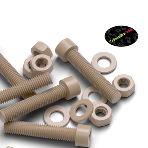 Caterpillar Red M8 x 45mm natural PEEK socket head screws, bolts, nuts and washers set