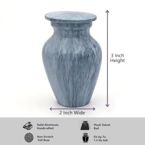 Marble Cremation Urns for Human Ashes-Small Memorial Token Urn with Velvet Bag – A Perfect Tribute & Gift for Families Blue Small