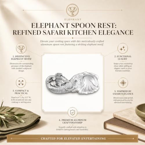 Arthur Court Elephant Spoon Rest Aluminum Decorative Holder for Kitchen Utensils 8 x 3.5 Inches