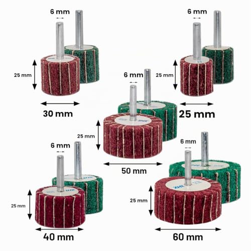 FEIHU 10 Piece Sanding Mop Set/Flap Sander/Flap Sander, Fleece Abrasive Polishing Discs, Polishing of Metal, Wood, Stainless Steel, Shaft Diameter: 6 mm