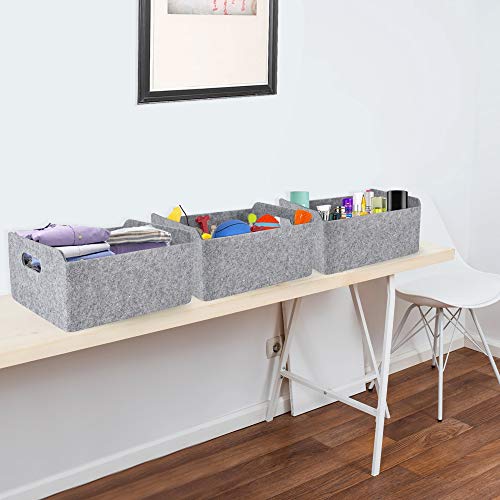Welaxy Storage Baskets Collapsible Felt Storage bin Foldable Shelf Drawers Organizers Bins organizie Box with Handles for Kids Toys pet Toy Books Clothes Makeup Junk organise (Gray x 3) Gray x 3