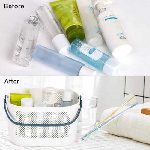 AVLA 4 Pack Portable Shower Caddy Basket, Plastic Storage Baskets with Handles, Drainage Toiletry Organizer Bin, Dorm Shower Tote Bag for Bathroom, Kitchen, Closet, Bedroom, College, Gym, Camp