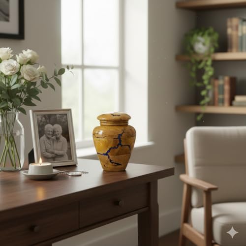 Gray Comet Mango Wood with Resin 20 Cubic Inch Capacity Screw Lid Cremation Urn with Blue Resin Memorial Tribute for Adult Men & Women – Decorative Funeral Keepsake- Urn2 Blue-Urn-2