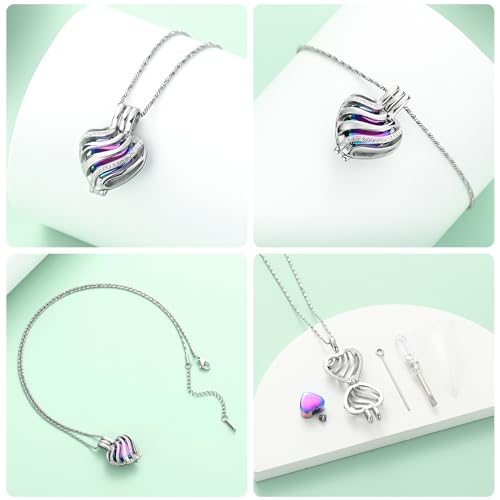 Yinplsmemory Cremation Jewelry Heart Urn Necklace for Ashes for Women Men Rainbow