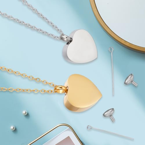 CREATCABIN Heart Cremation Jewelry for Ashes Urn Necklace Keepsake Cremation Jewelry Mini Stainless Steel Silver Memorial Urns Pendant with Funnel Pin for Bereavement Family Friends Gold & Sliver
