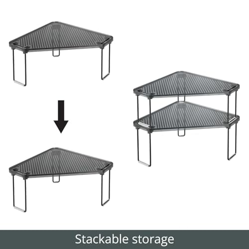 mDesign Plastic/Steel Corner Stackable Rack, Storage Organizer Shelf for Bathroom, Vanity, Countertop, Sink, Cabinet, Holds Makeup, Shower Accessories, Ligne Collection - 2 Pack - Black/Smoke Gray Pack of 2