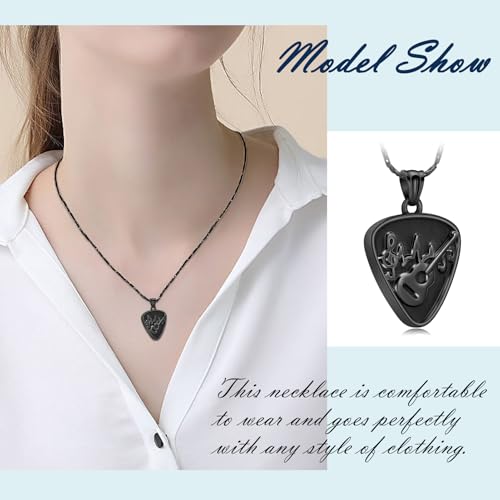 Imrsanl Guitar Pick Cremation Urn Necklace for Ashes Black-Guitar Pick