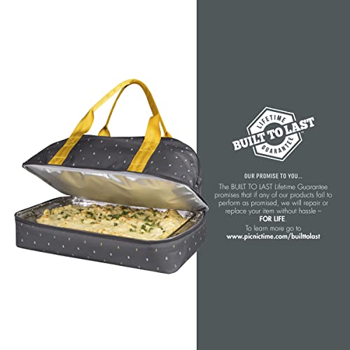 PICNIC TIME Potluck Insulated Casserole Carrier, Thermal Food Carrier, Portable Food Warmer, Insulated Container for up to 300 Degrees with Framed Window and Comfort handles (Black) Black
