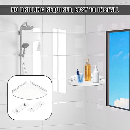 Two acrylic shower corner caddies by MOSIOBERDAVIAN, no drilling needed, for organized bathroom storage.