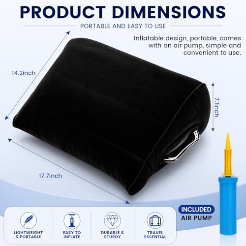 Black inflatable velvet wedge pillow with dual handles, designed for body positioning and comfort.