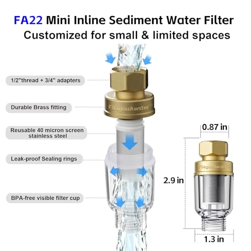 FilaguuAwster MINI brass inline washing machine water filter for faucet mount sediment filtration