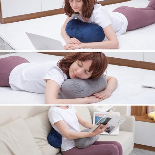 1 MIDDLE ONE Bolster Pillow with Removable Velvet Cover, Round Cylinder Neck Roll Pillow for Head, Back, Leg Support, Decorative Bed and Couch Pillow 16 x 6 Inches (Grey) Grey 16 inch