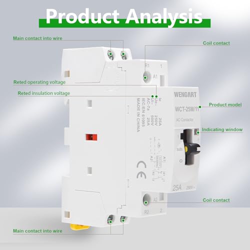 Wengart Humm-Free Installation Contactor 25A AC 230V - 1NO + 1NC (1 N/O Contactor, 1 Opener) - with Manual Control Manual Control - 18 mm (1 TE) - Silent Contactor for Load Dropping & Maintenance 1NO1NC
