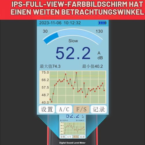 Sound Level Meter Decibel Meter with Data Logger 43,000 Records A/C Frequency Rating Real Time Sampling USB/PC Port Rechargeable with Alarm for Precise Noise Measurement