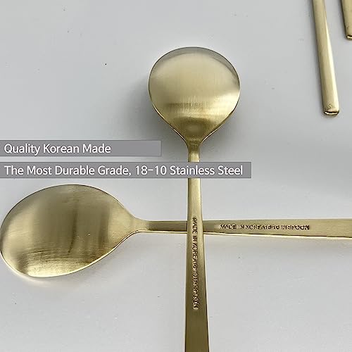 Korean Made Traditional Utensil Chopstick Set Flatware Champagne Gold Stainless Steel Spoon & Chopsticks Comfortable Grip Gift for Mom (2) Stocking Stuffer 2