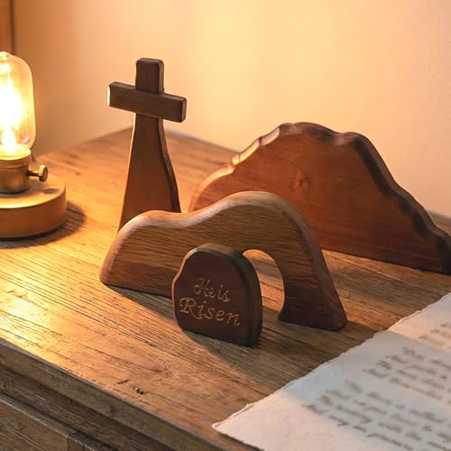 Wooden Christian Decor, Empty Tomb Cross and He is Risen Sign