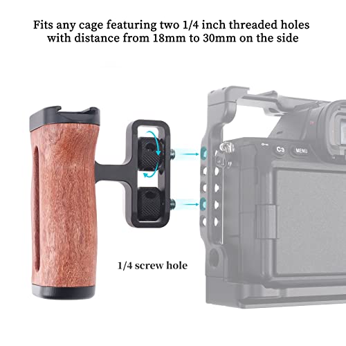 FocusFoto Wooden Side Handle Grip Left/Right Handgrip with 1/4"-20 & 3/8"-16 & Cold Shoe Mount Universal for DSLR Mirrorless Camera Cage Rig Video LED Light (Standard Version) Standard Version