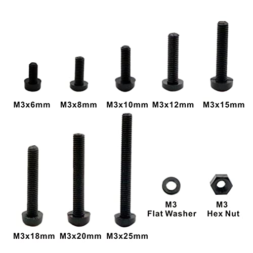 HVAZI Metric M3 black nylon Phillips pan-head screws, nuts and washers kit assortment set