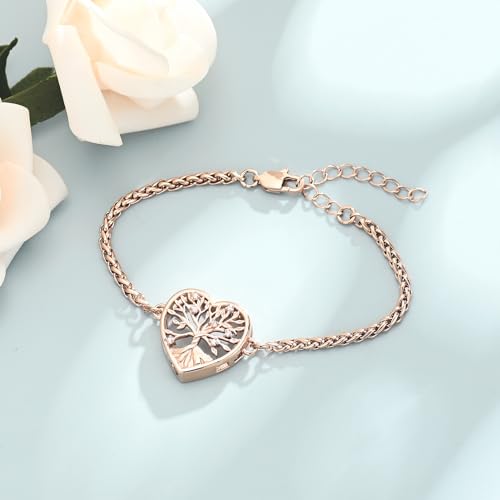 shajwo Tree of Life Heart Urn Bracelet for Ashes for Women Rose Gold