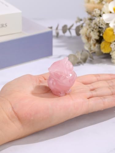 CrystalTears Rose Quartz Crystal Owl Figurine - Mini 1.57" Carved Stone Owl Statue, Pink Cute Gemstone Owl For Home Desk Decor - Spiritual Crystal Gift for Women Men Christmas Birthday Present